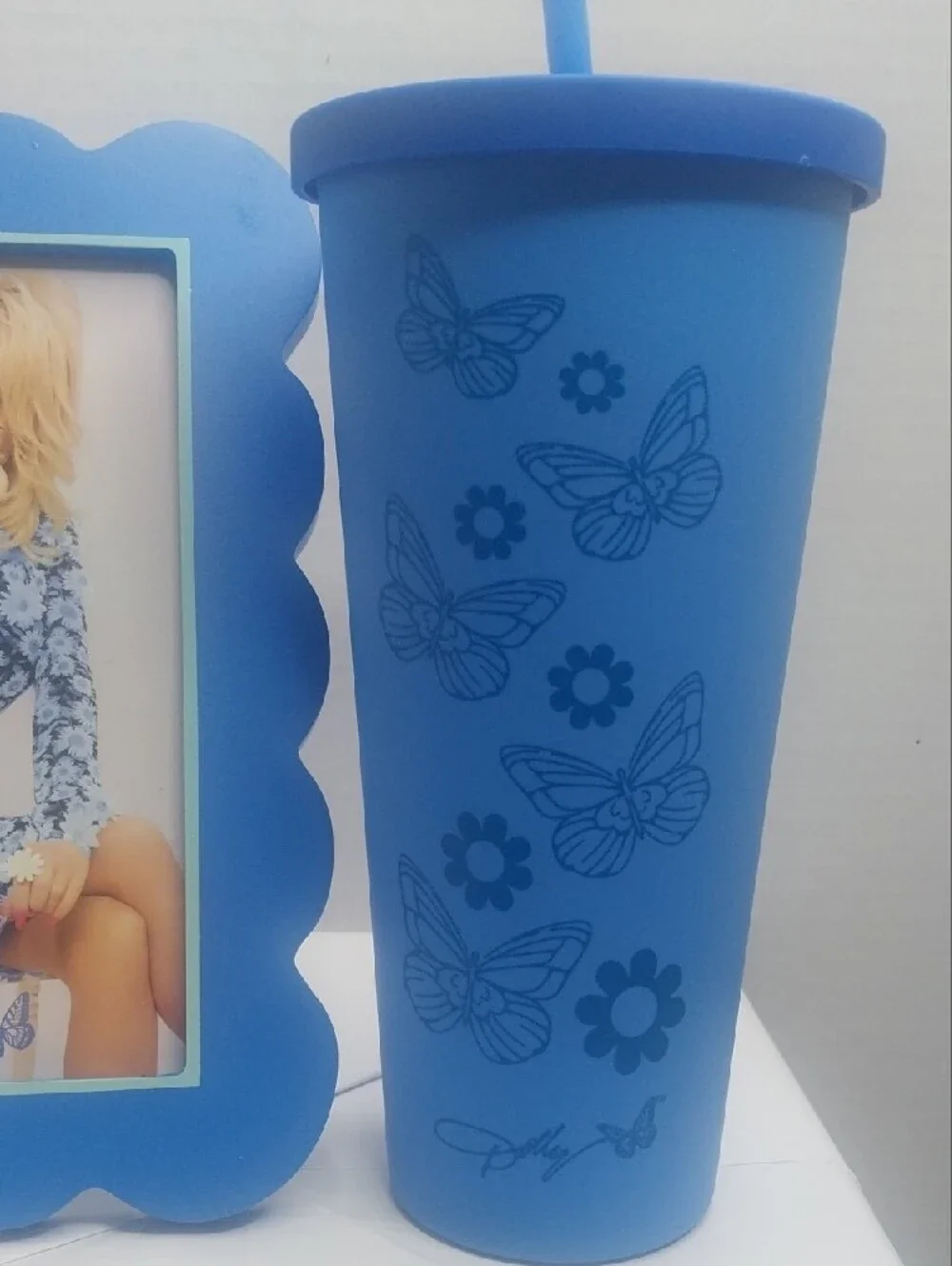 Dolly Parton Light Blue Butterfly Picture Frame and Tumbler Set